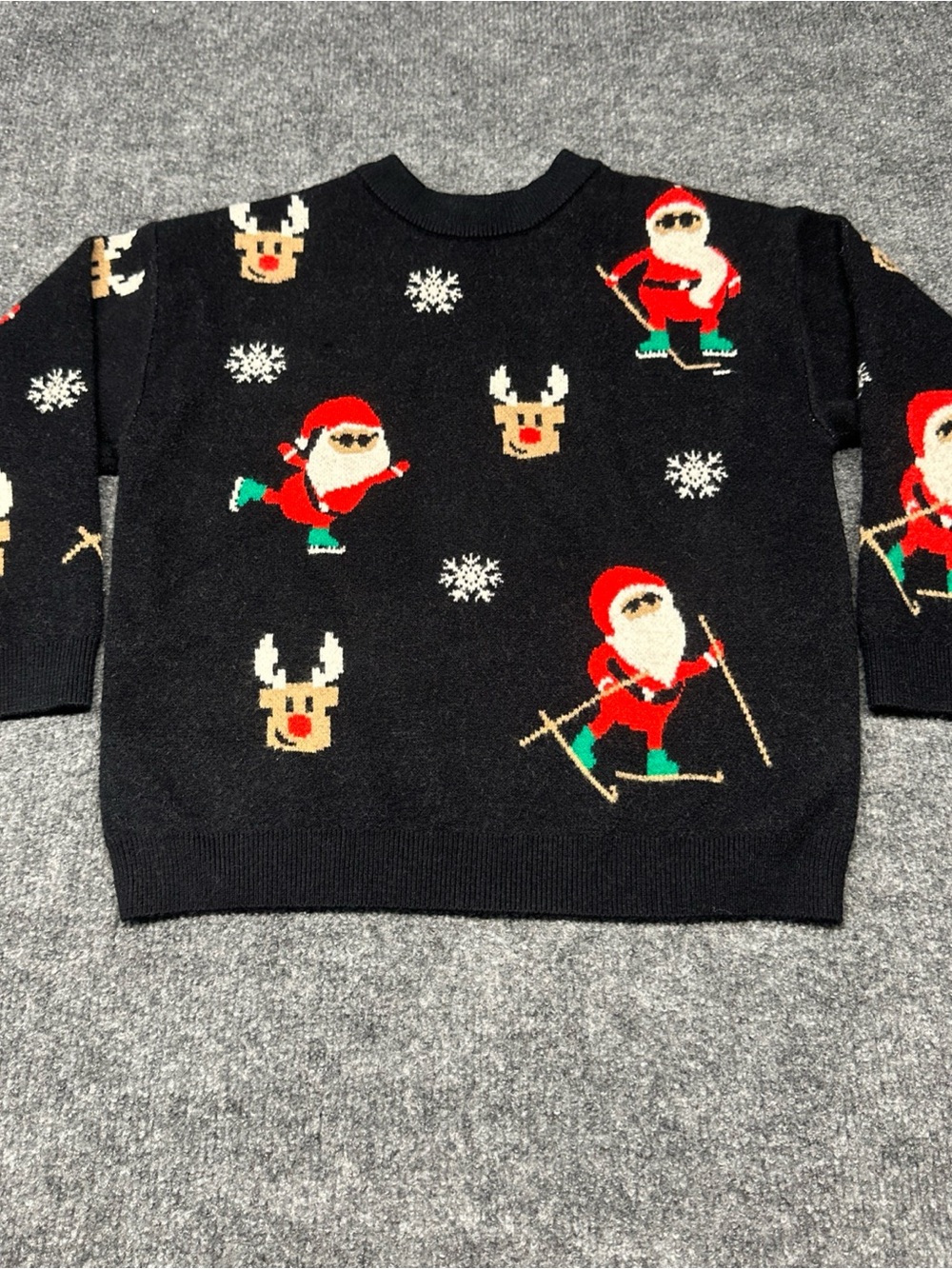 Zara Black Holiday Ski Santa & Reindeer Crewneck Sweater